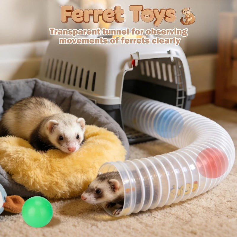 Ferret Toys with 3 Balls Inclueded Collapsible Tunnel Tube Accessories for Ferrets, Guinea Pigs, Hamsters, Expandable Interactive Toys Supplies for Small Pets